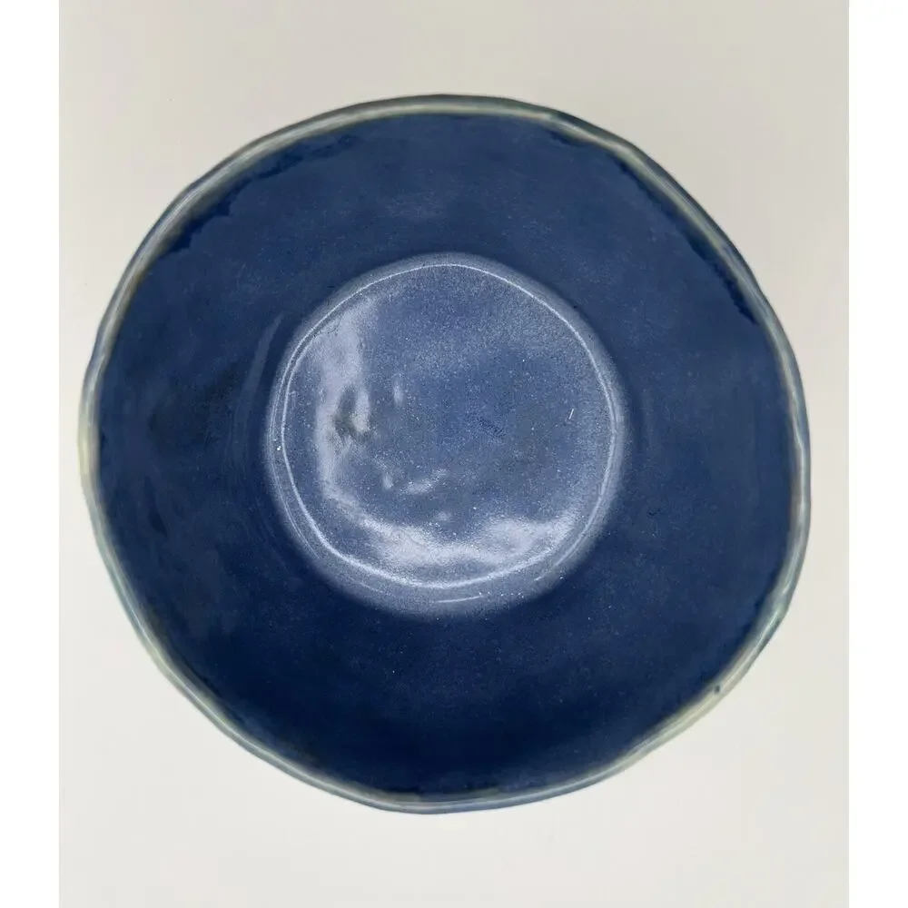 Handmade Art Pottery Blue Child’s Dinner Set Plate Bowl & Mug Artist Signed